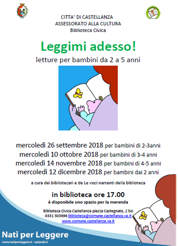 Mercoledì 26 Settembre “Leggimi adesso” Biblioteca di Castellanza