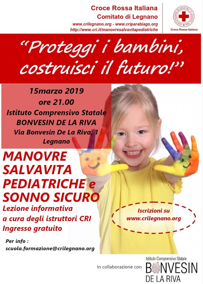 Venerdì 15 marzo Lezione informativa gratuita di manovre salvavita pediatriche e sonno sicuro! Scuole Bonvesin a Legnano!!!